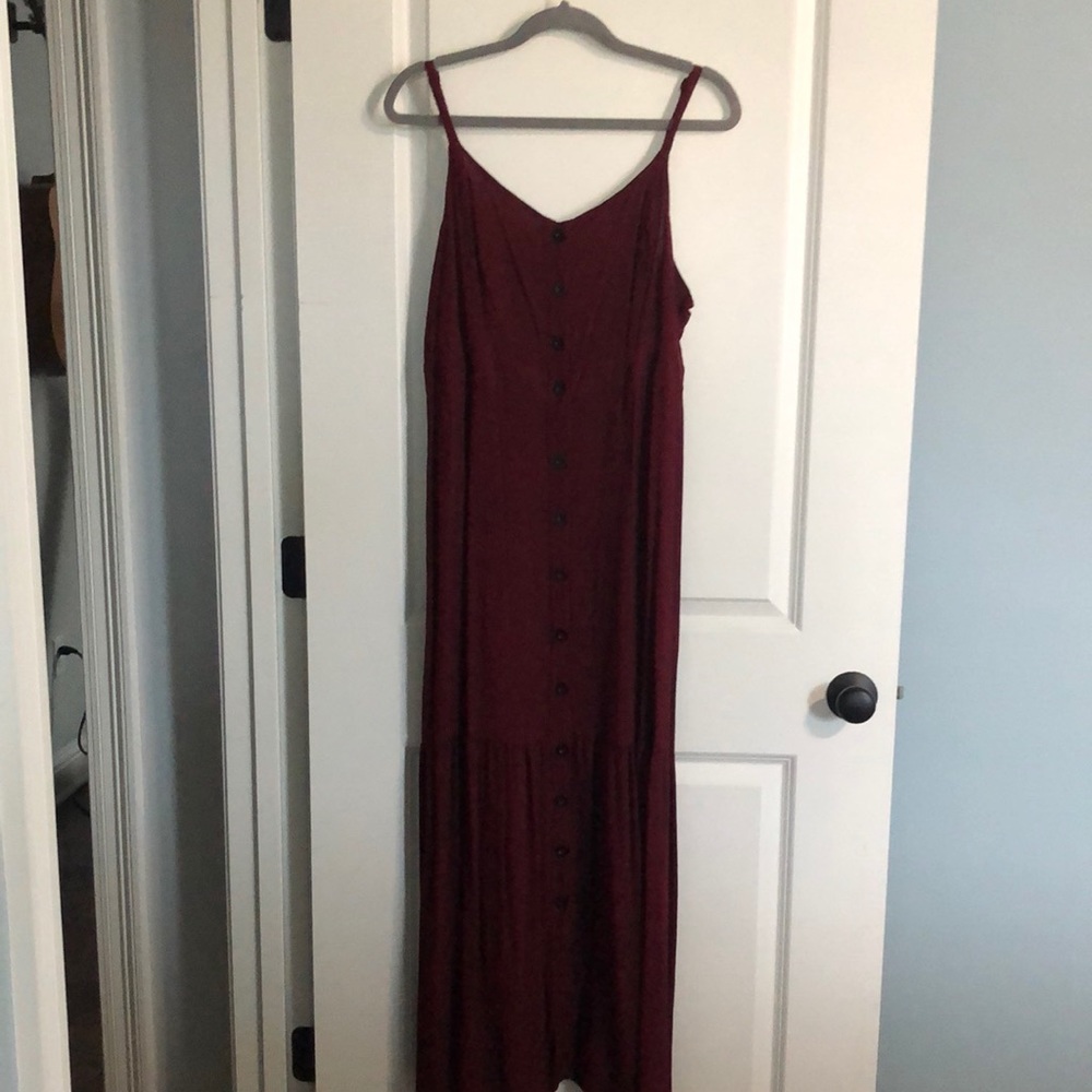 Maroon button midi dress